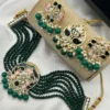 Green beaded choker necklace with circular Kundan pendant