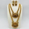 Gold Plated Temple Necklace Set with Goddess Lakshmi Pendant and Earrings