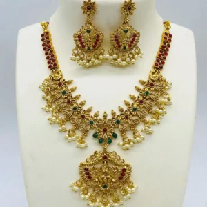 Gold Plated Guttapusalu Jewelry with Earrings for South Indian Brides