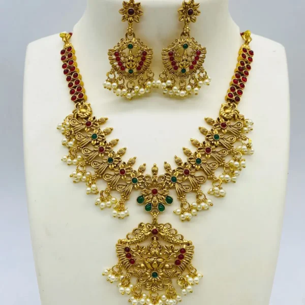 Gold Plated Guttapusalu Jewelry with Earrings for South Indian Brides
