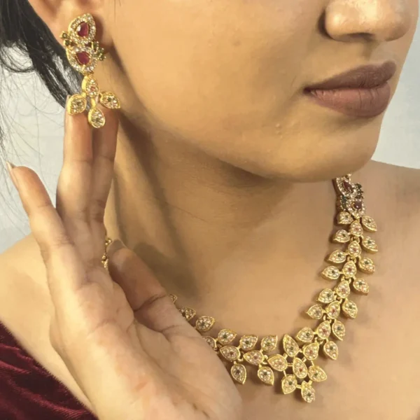 Traditional Bridal Choker Necklace with Red and White Stones