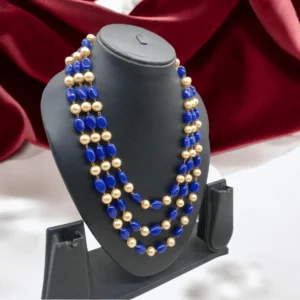 Blue and golden multilayer beaded necklace set for weddings
