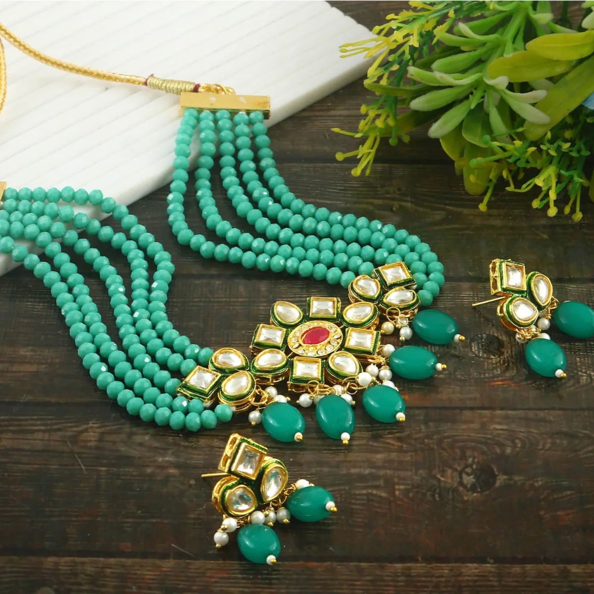 Kundan Beaded Choker Necklace Set for Indian Brides