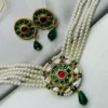 Traditional pearl beaded choker set with Kundan pendant