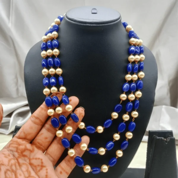 Bridal multilayer necklace with royal blue beads and pearls