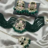 Bridal Kundan choker set with layered green beads and pearls