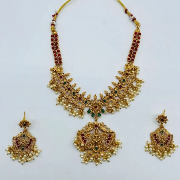Jaipur Design Arts Gold Plated Guttapusalu Necklace with Earrings