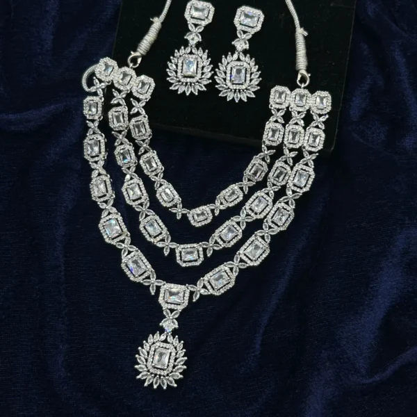 Multi-layer CZ necklace set with statement earrings