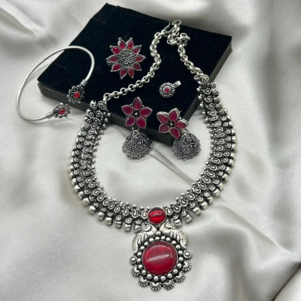 Traditional oxidized necklace and earrings jewelry set