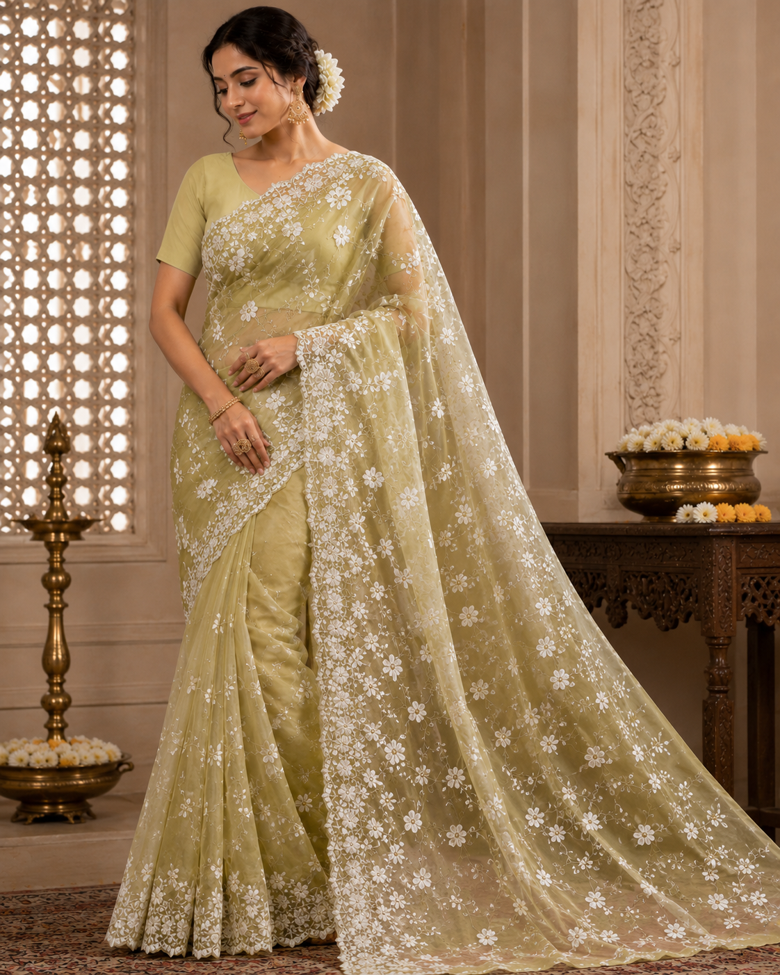 banarsi saree light golden