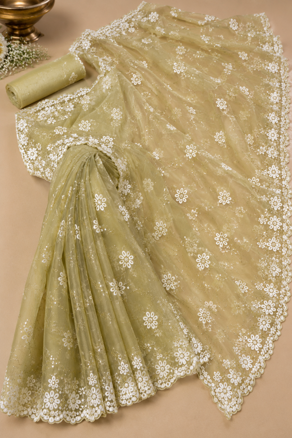 banarsi saree light golden - Image 2